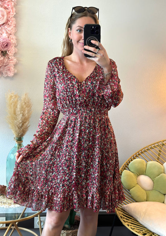 Robe midi imprimée fleurie et lurex T.36