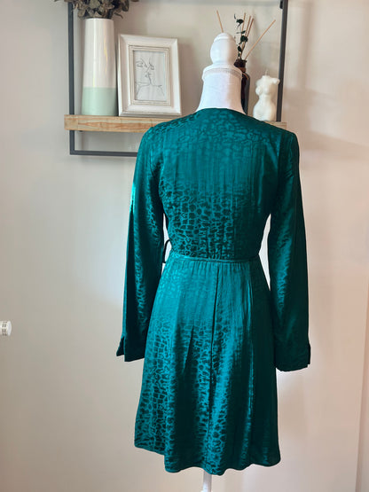 Robe portefeuille satinée jacquard vert émeraude viscose T.36