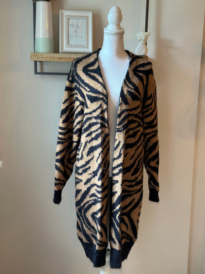 Gilet long imprimé zèbre laine T.34 oversize