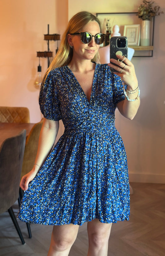 Robe fleurie bleue viscose T.36