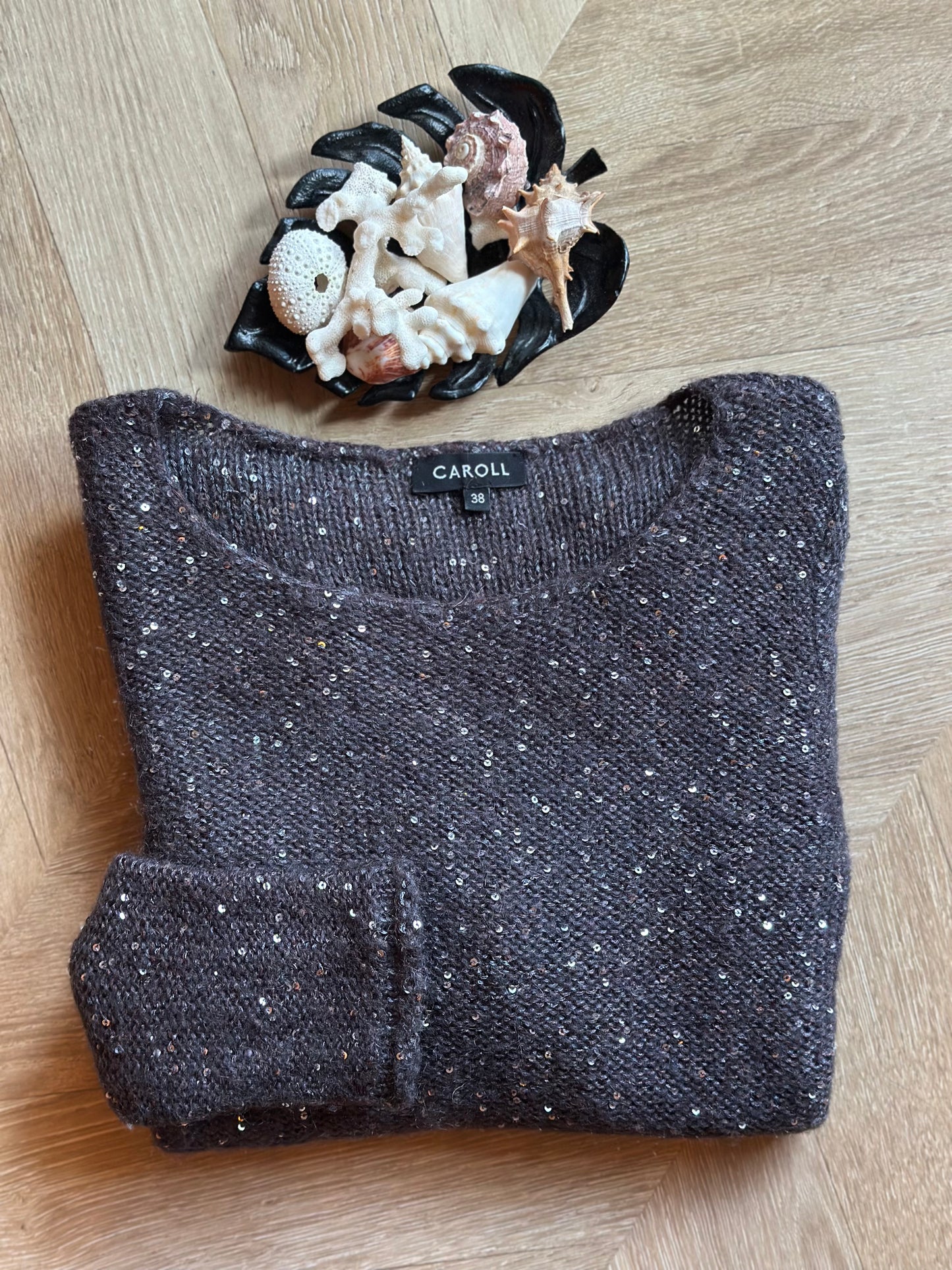 Pull gris à sequins en mohair et laine T.38