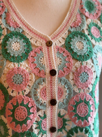 Gilet débardeur en crochet pastel T.36