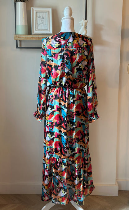 Robe longue imprimé multicolore plissée T.38