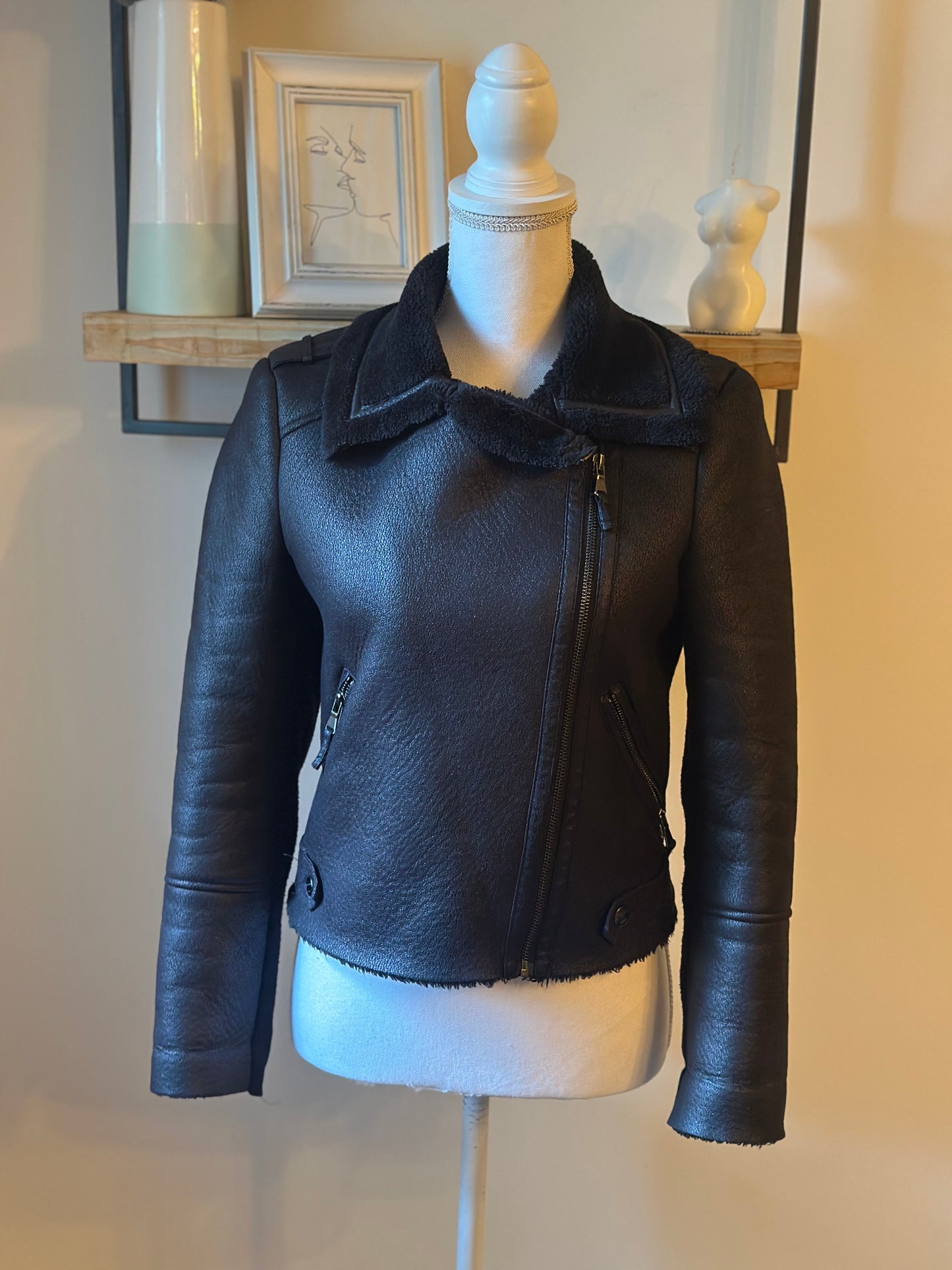 Veste aviateur noire col mouton tout doux T.34