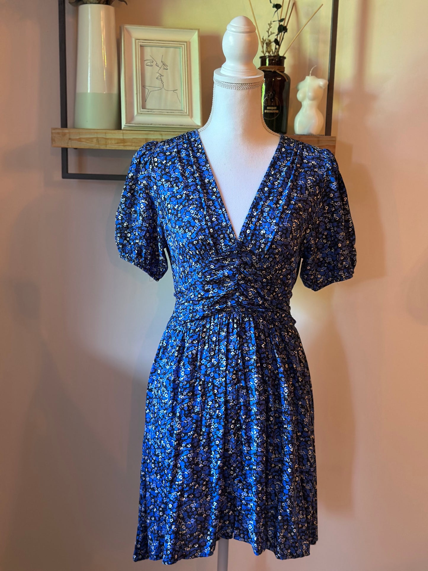 Robe fleurie bleue viscose T.36