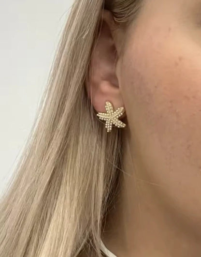 Boucles d’oreilles étoile de mer perles – doré élégant
