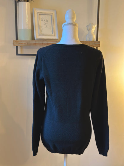 Pull col V uni noir en cachemire T.38