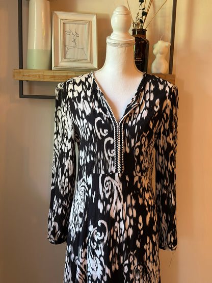 Robe longue imprimée noir et écru Made in France T.38/40