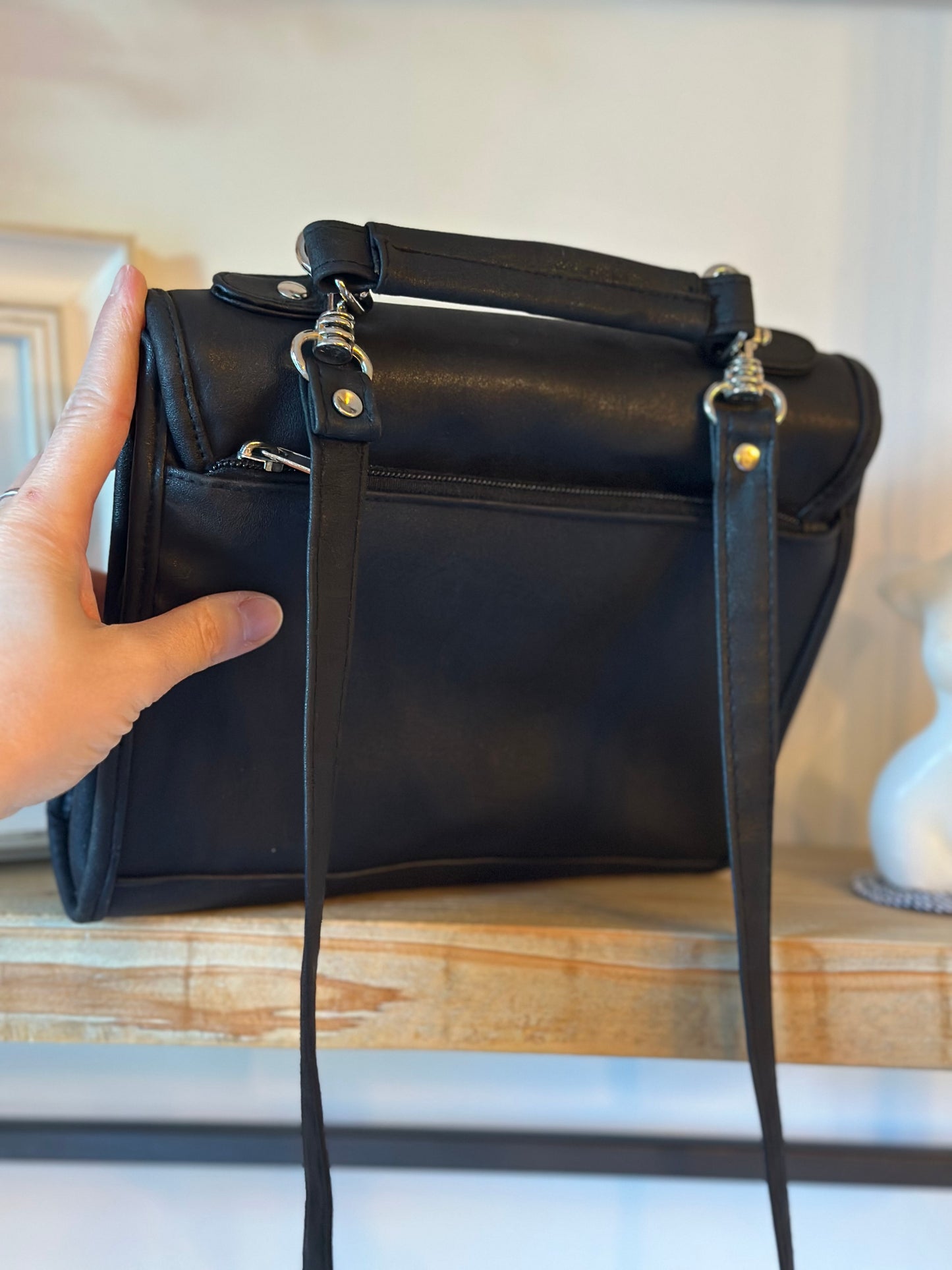 Sac bandoulière noir uni vintage