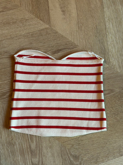 Top bandeau rayé rouge et écru T.38
