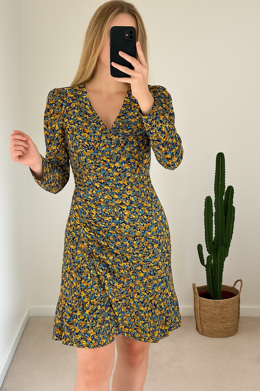 Robe élégante à fleurs colorées, neuve avec étiquette T.36