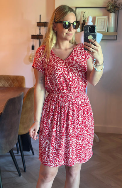 Robe rouge imprimé léopard en viscose T.38