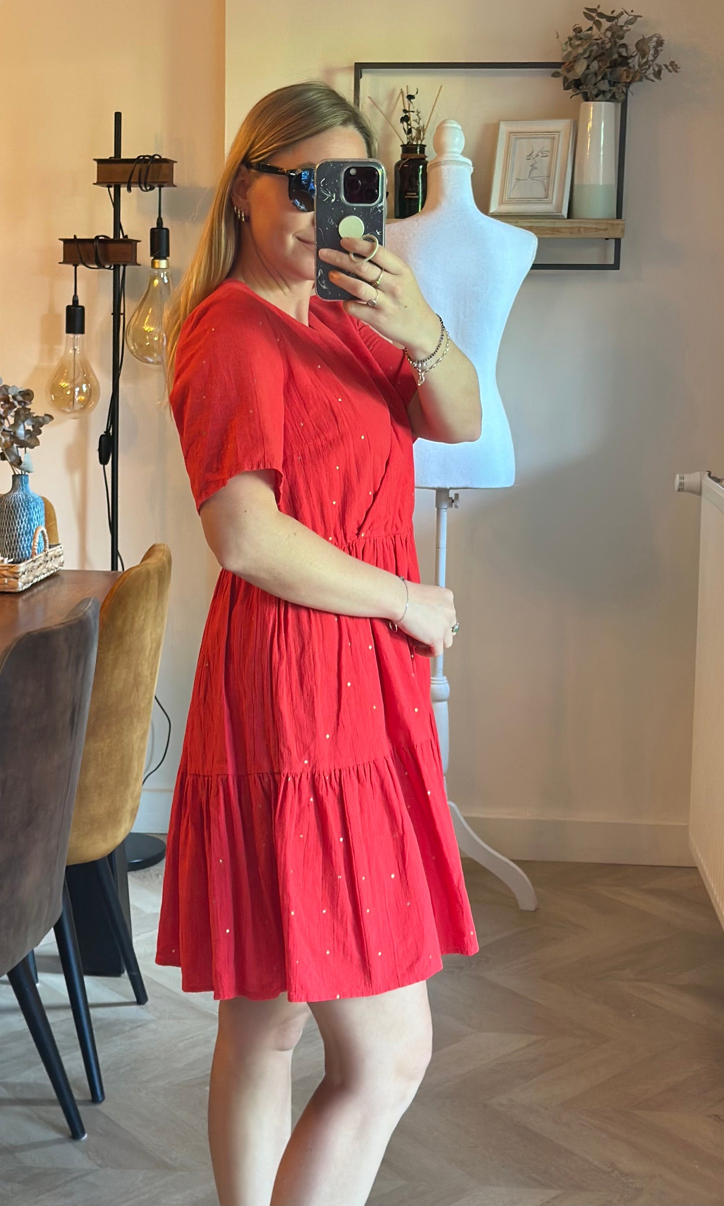 Robe rouge bohème en coton T.38