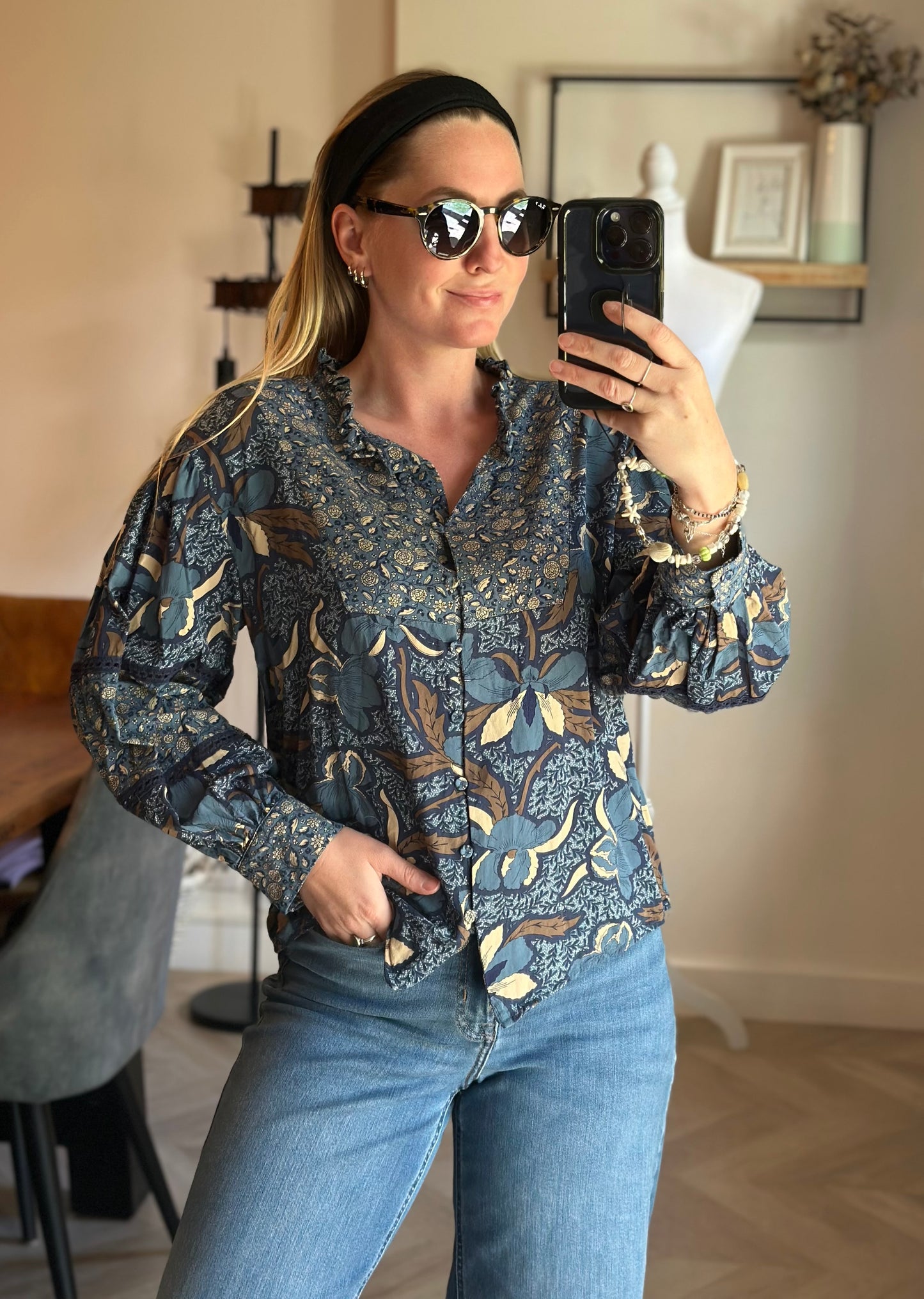 Blouse imprimé floral bleu Monoprix T.34