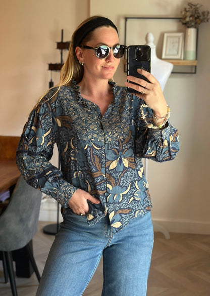 Blouse imprimé floral bleu Monoprix T.34