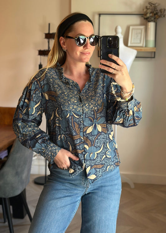 Blouse imprimé floral bleu Monoprix T.34