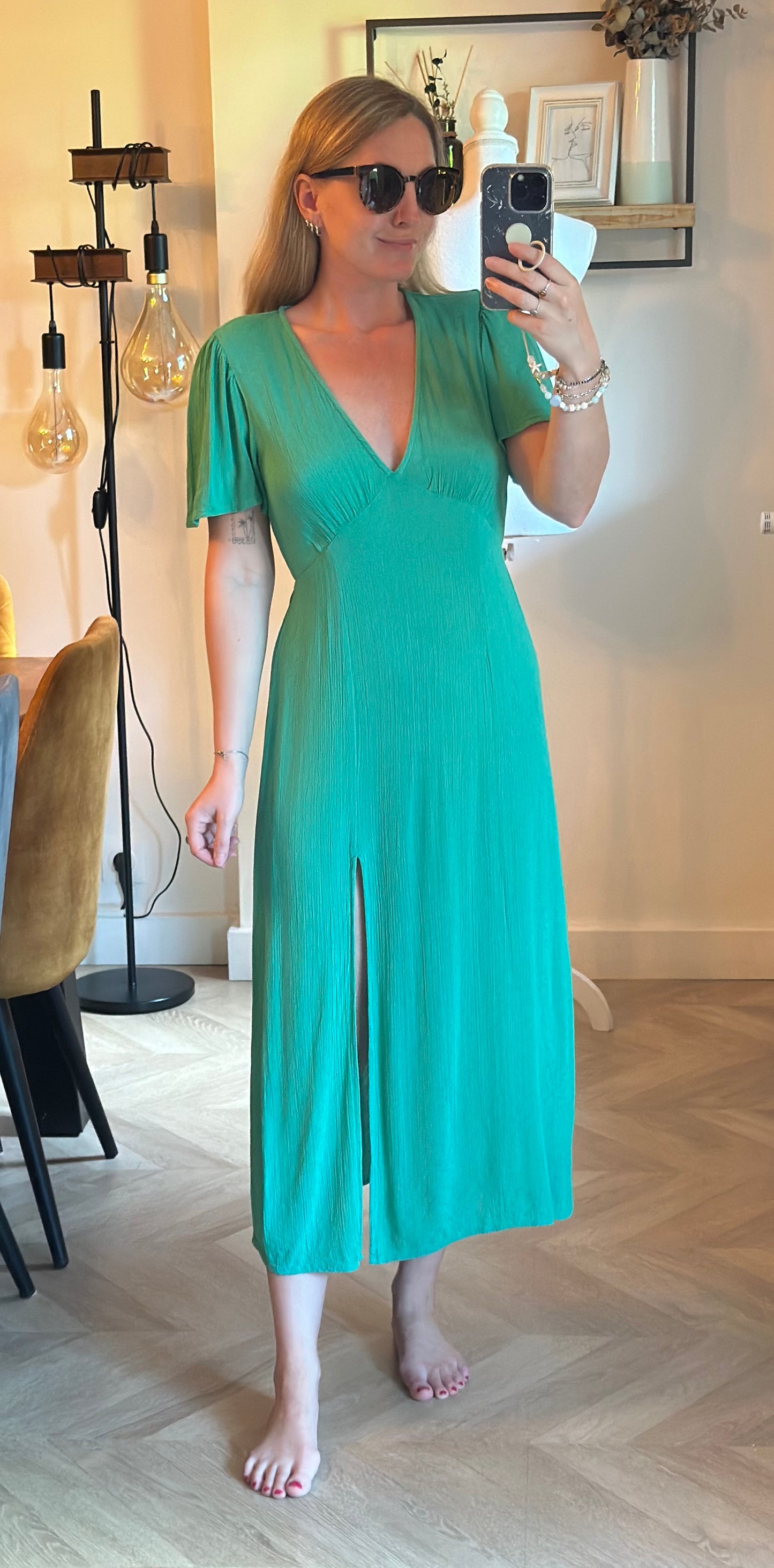 Robe midi Jet verte jacquard T.36