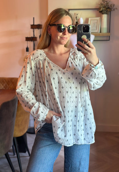 Blouse bohème blanche imprimée T.44