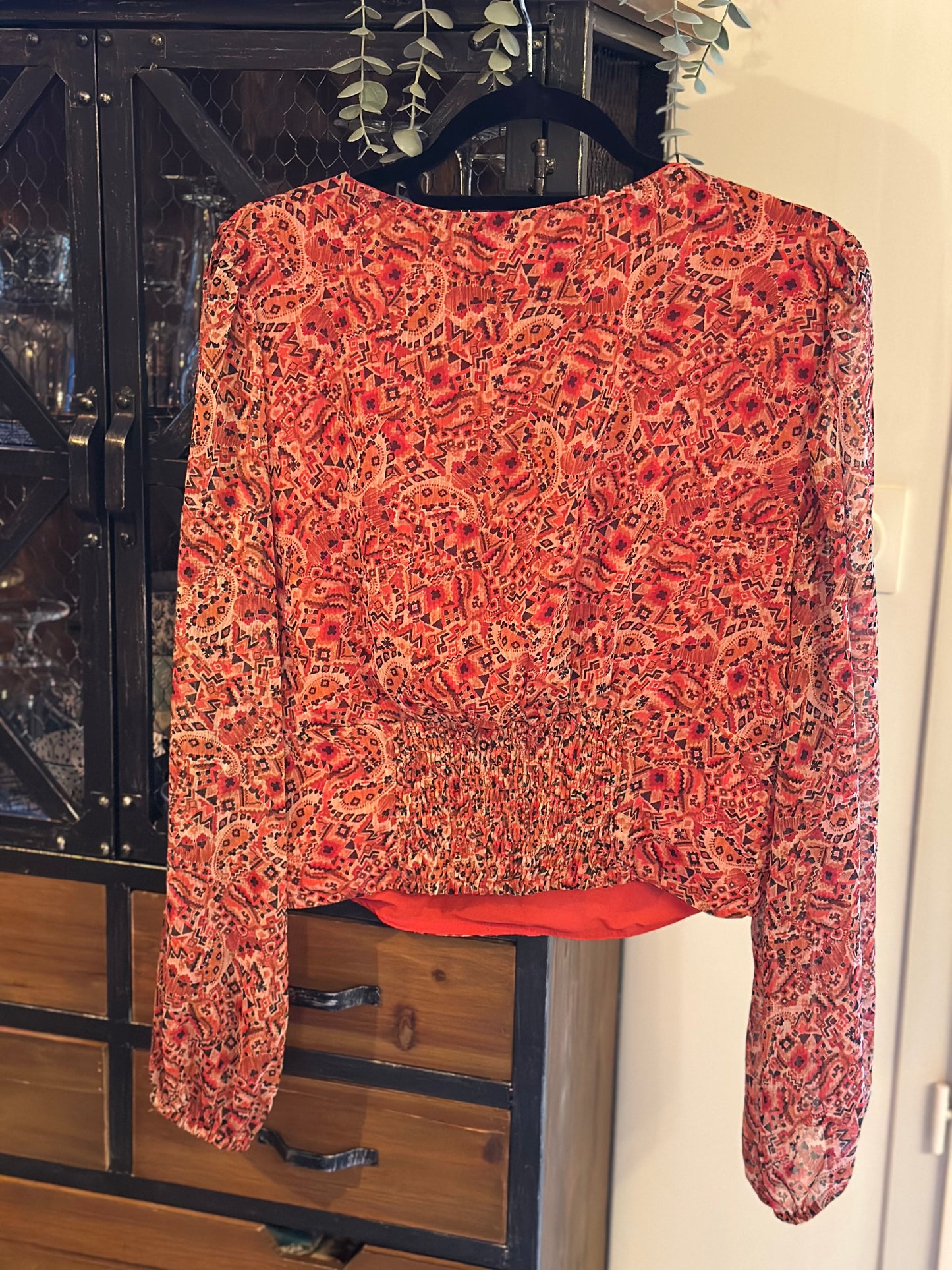 Blouse cropped imprimé corail T.44 Neuf