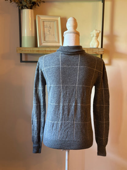 Pull col roulé à carreaux en laine mérinos et cachemire T.34