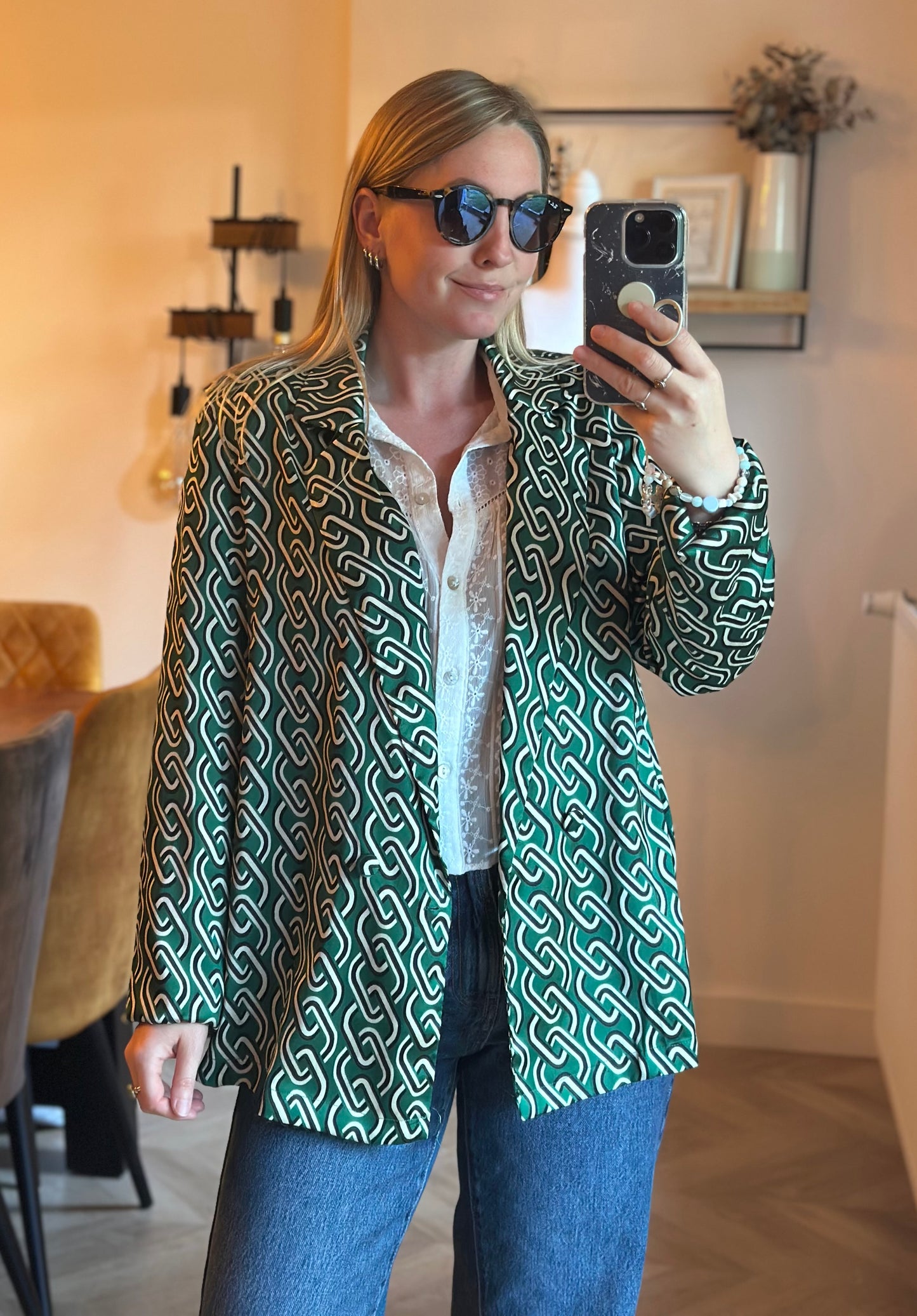Chemise blazer imprimé chaînes vert T.38