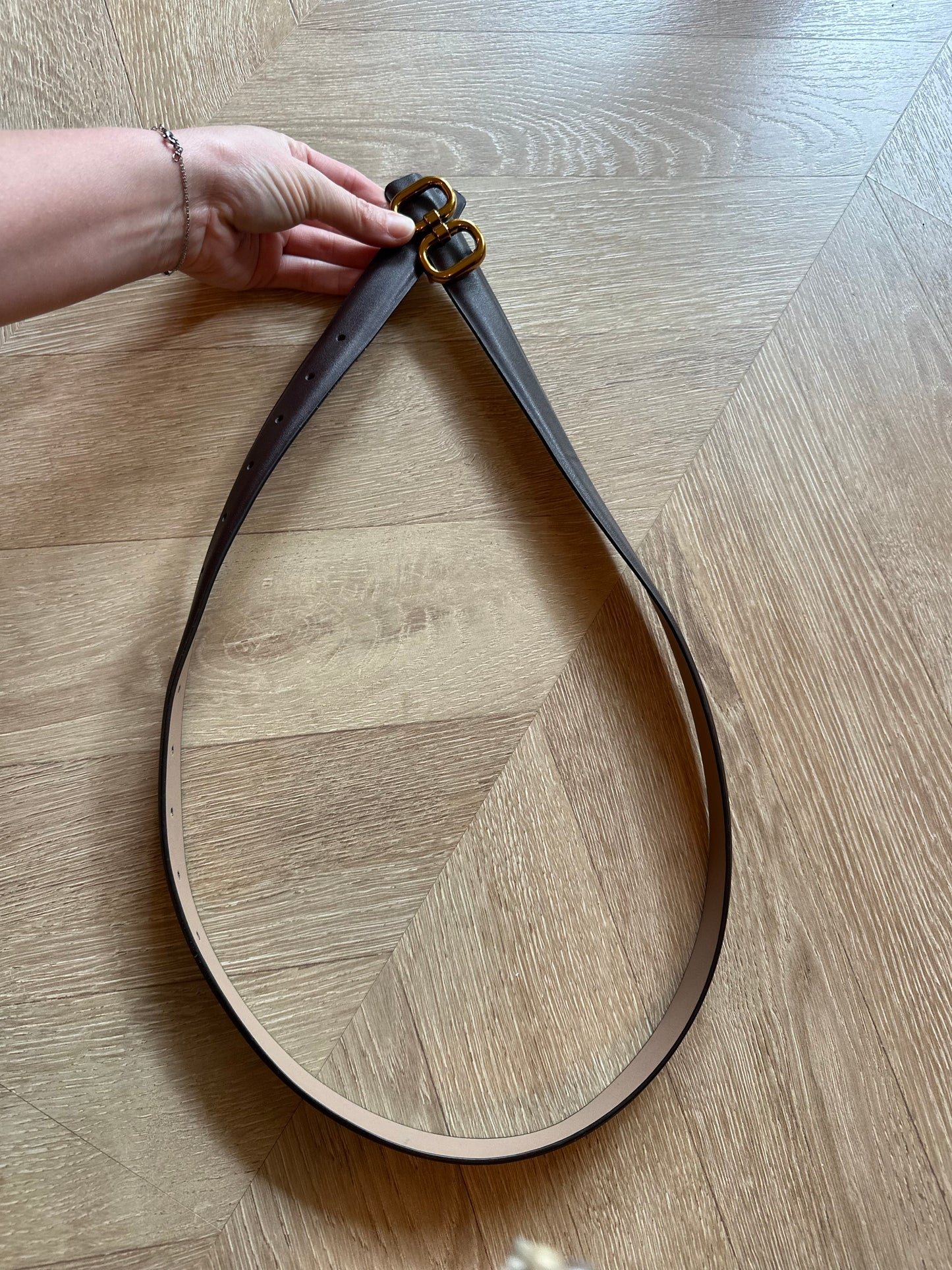 Ceinture en cuir marron foncé boucles dorées taille M