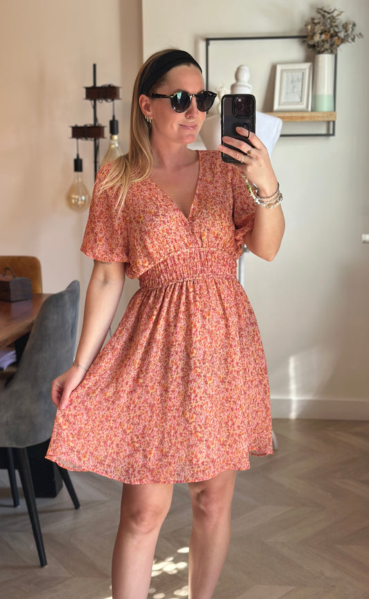 Robe midi fleurie col V smockée T.34