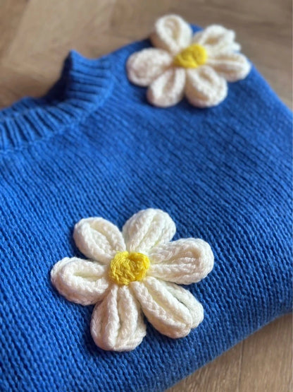 Pull oversize à fleurs en relief bleu T.36/38 neuf