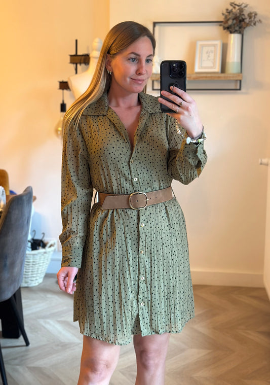 Robe chemise fluide à pois kaki T.34 neuf avec étiquette