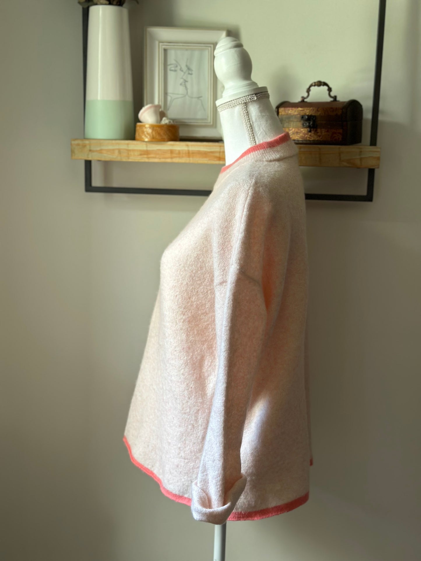 Pull rose en laine American Vintage col contrasté – T.34/36 oversize