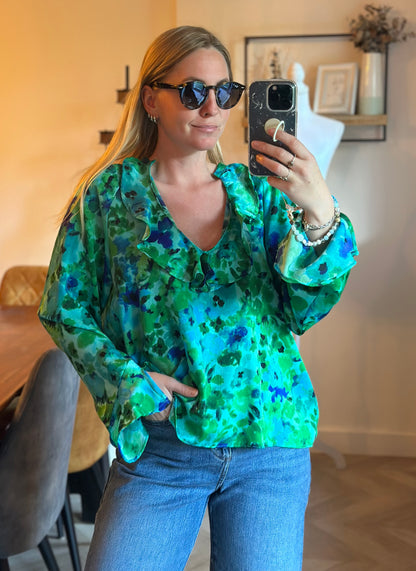 Blouse fluide imprimé fleuri vert T.40
