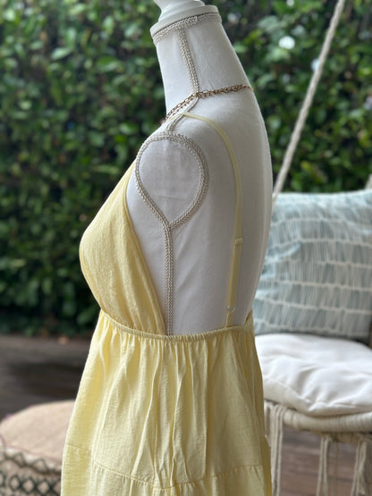 Robe à bretelles Made in Italy jaune clair en viscose T.U