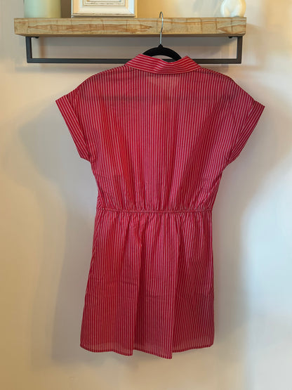 Robe chemise rayée rouge coton lyocell T.34 neuf avec étiquette