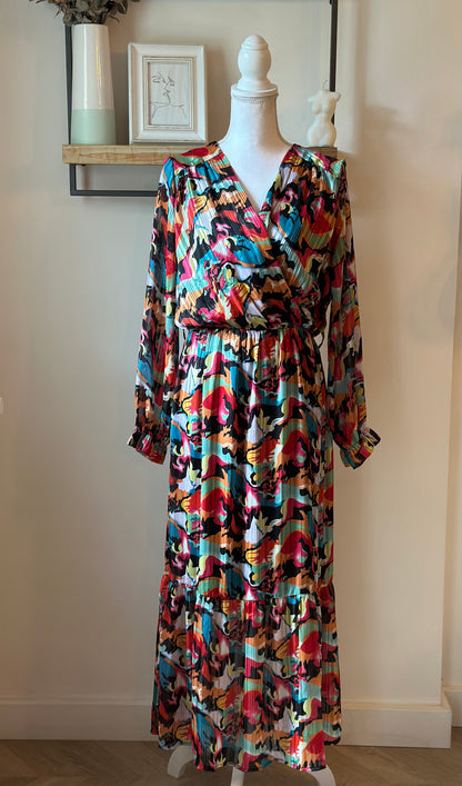 Robe longue imprimé multicolore plissée T.38