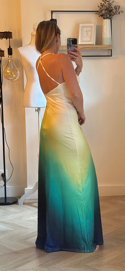 Robe longue dégradé multicolore dos nu T.36
