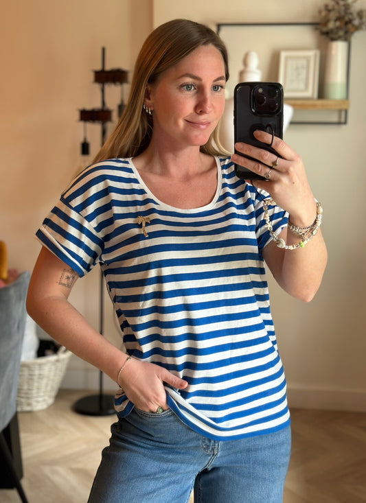 T-shirt marinière Filarmon bleu écru en coton T.38