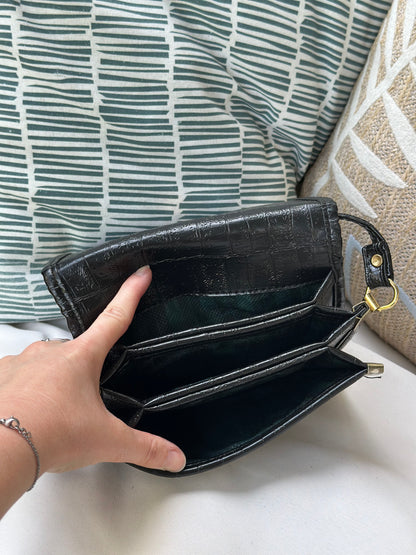 Sac bandoulière cuir noir effet croco vintage