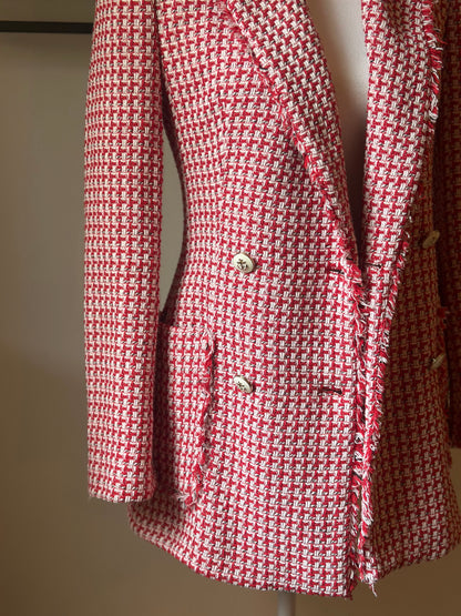 Blazer tweed rouge et blanc T.36