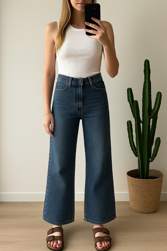 Jean taille haute jambes larges T.34