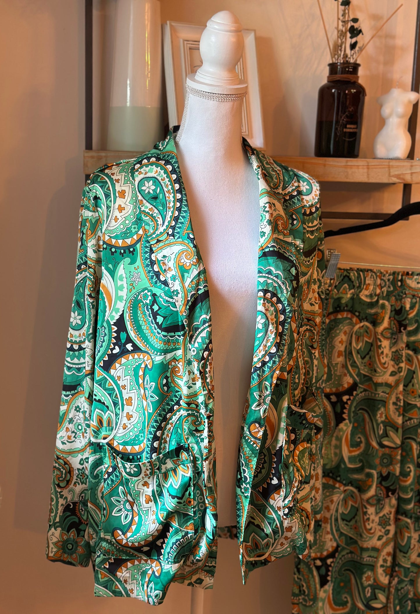 Ensemble 2 pièces imprimé cachemire vert T.36/38