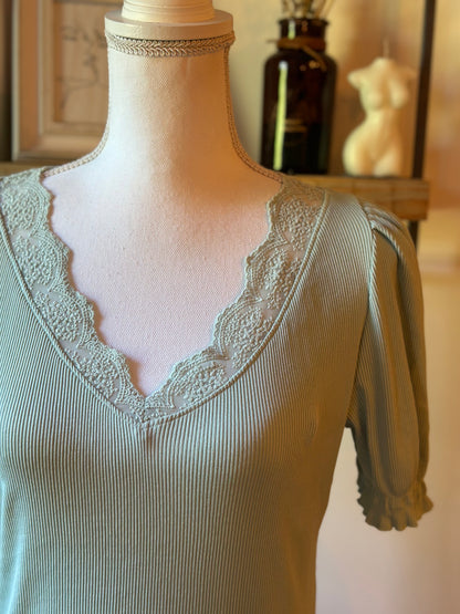 Top côtelé dentelle T.38