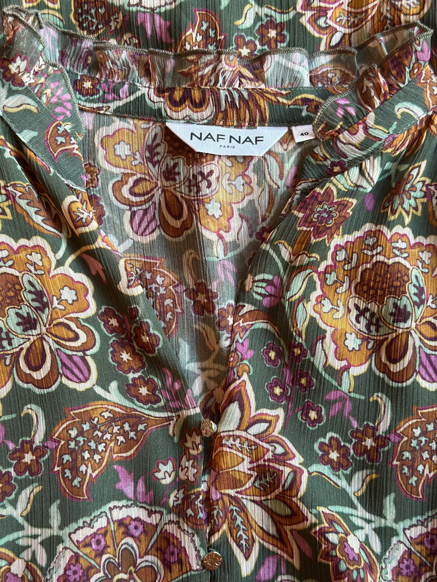 Robe courte imprimé bohème kaki T.40