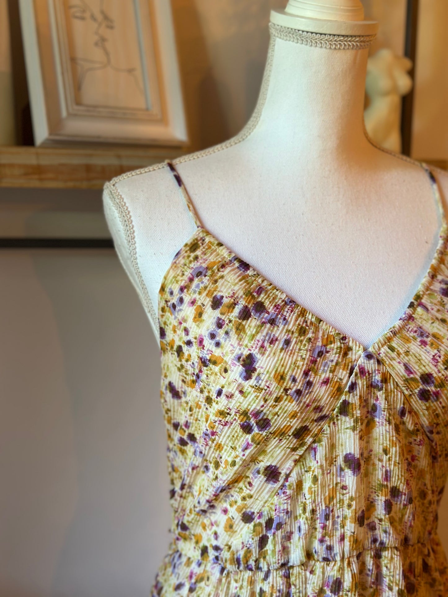 Robe longue fleurie T.42 – dos croisé réglable & doublée
