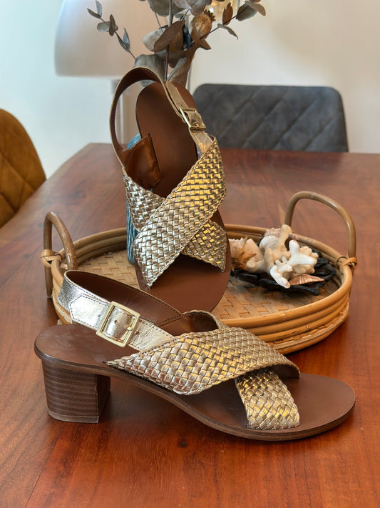 Sandales argenté en cuir à talon – Monoprix – Pointure 38