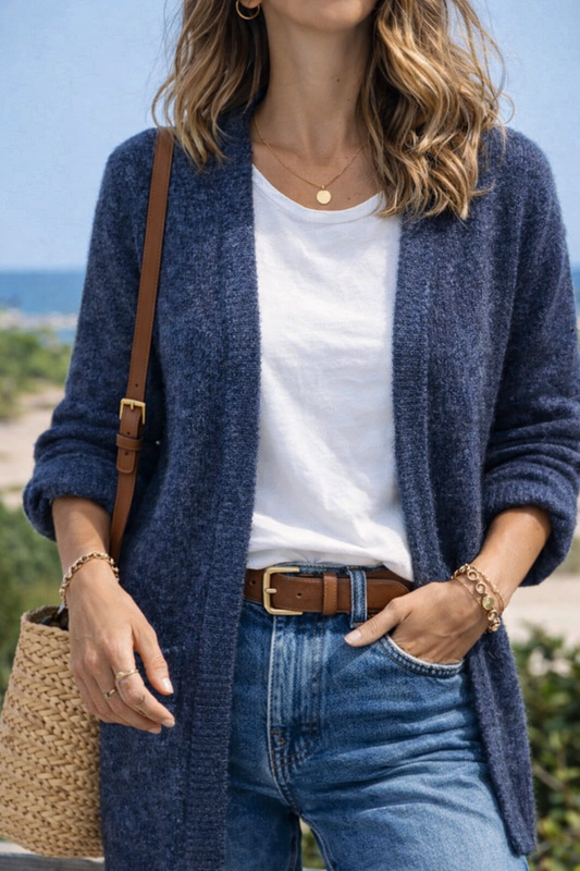 Gilet long bleu gris chiné T.38