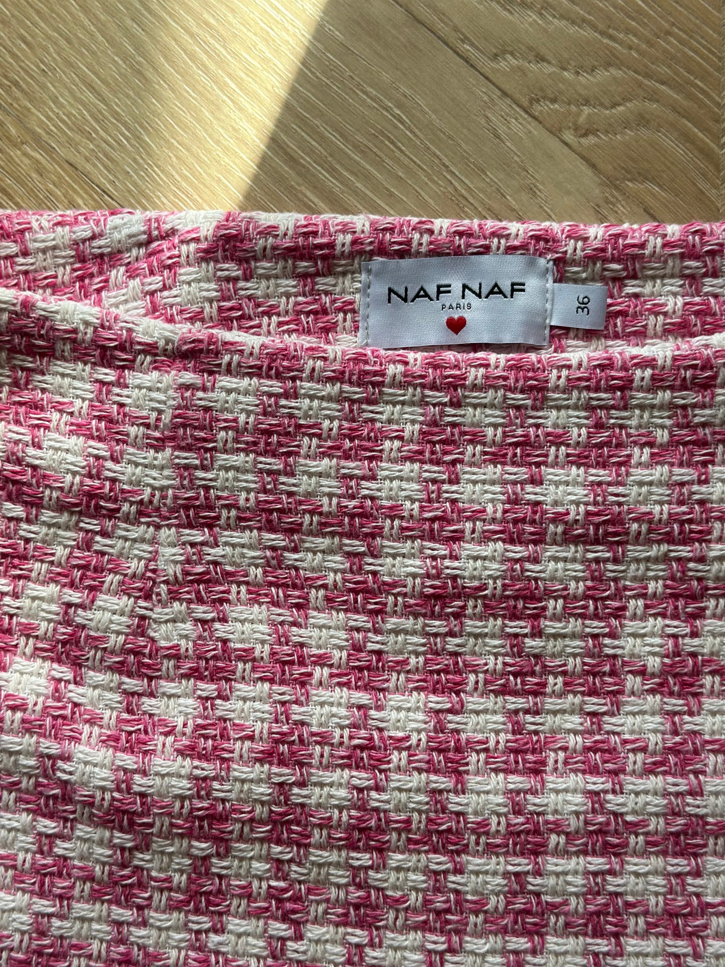 Jupe tweed motif pied-de-poule rose et blanc T.36