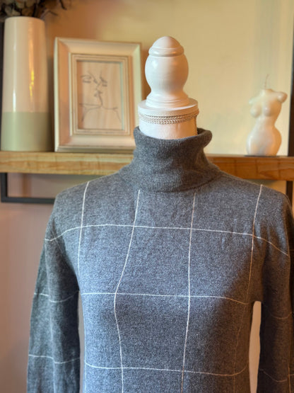 Pull col roulé à carreaux en laine mérinos et cachemire T.34