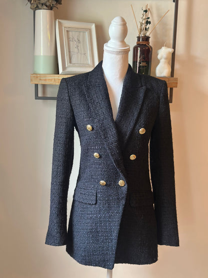 Blazer tweed noir boutons dorés T.34