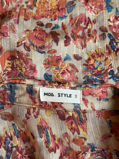 Chemise fluide fleurie beige irisée T.36