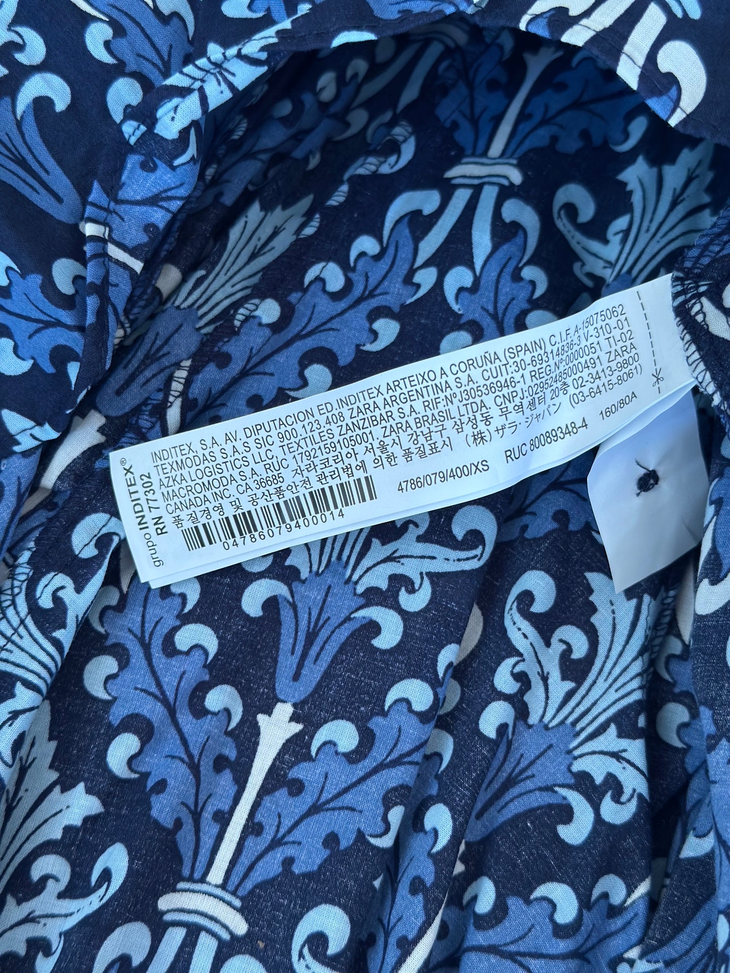 Robe fluide imprimé baroque bleu T.34 neuf